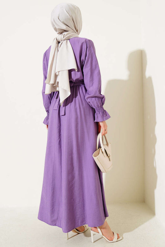 Stoned Lace Pocket Elastic Waist Dress Lilac