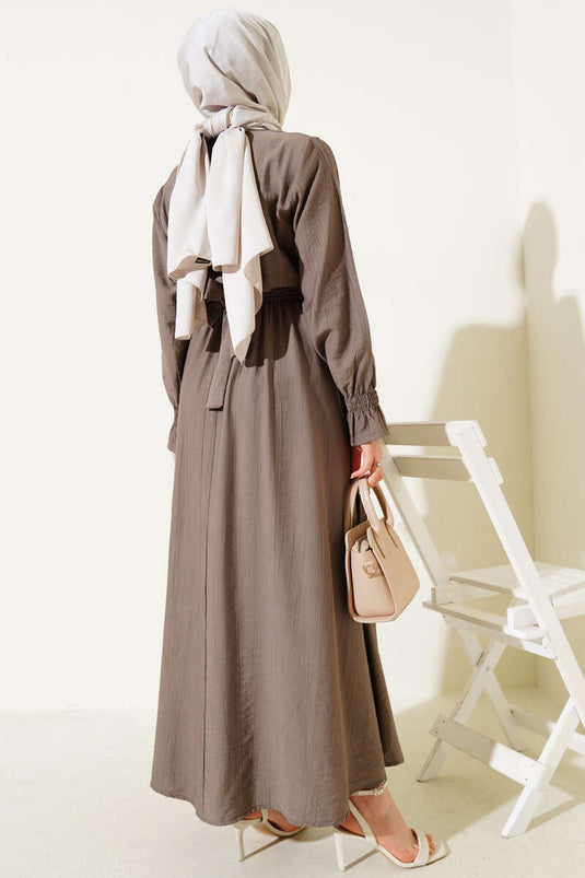 Stoned Lace Pocket Elastic Waist Dress Mink