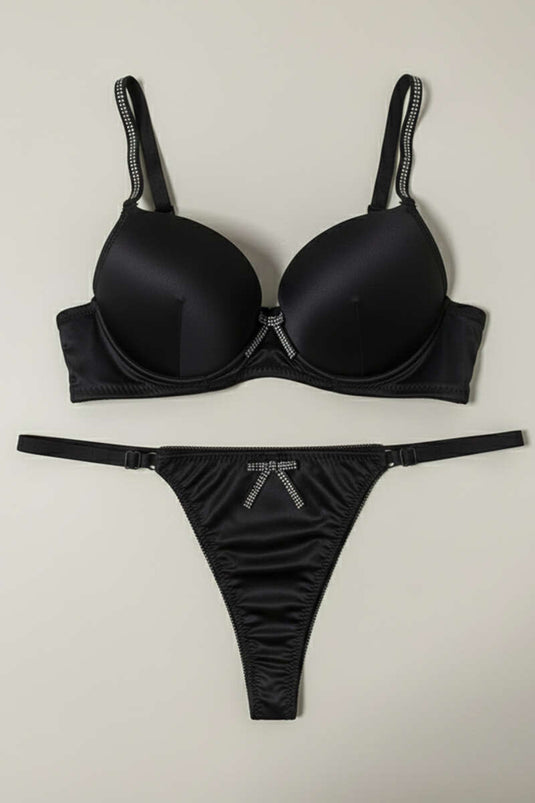 Beha-set met stenen en leerafwerking Zwart