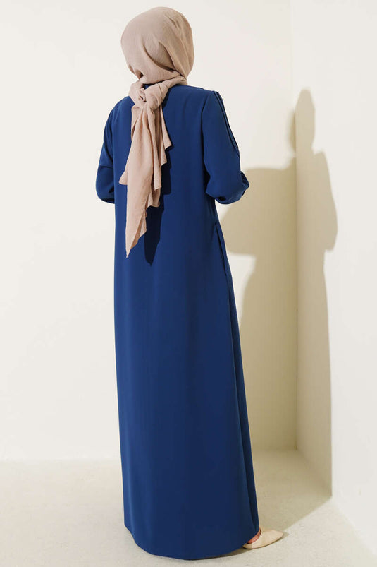 Taşlı Dikişli Omuz Vatkalı Büyük Beden Ferace Indıgo