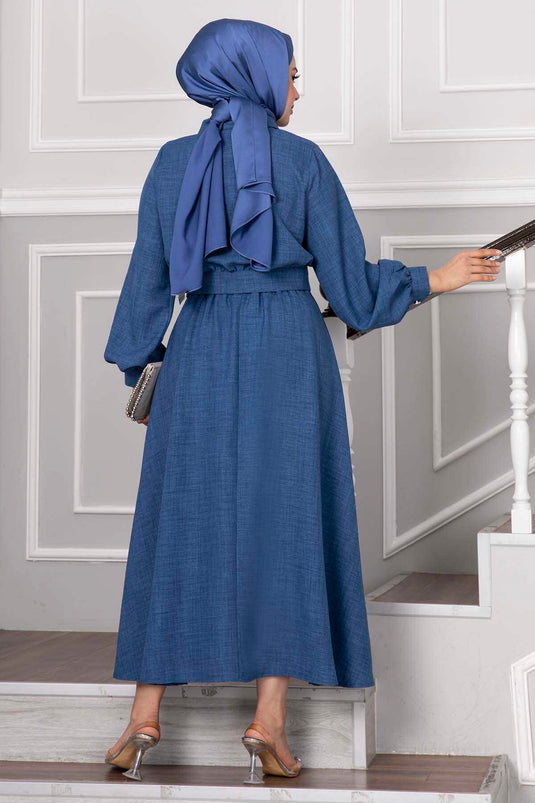 Ensemble hijab avec jupe et boutons en pierre indigo