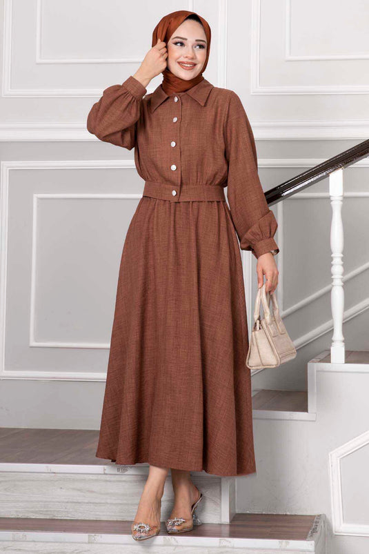 Ensemble Hijab avec jupe et boutons en pierre marron