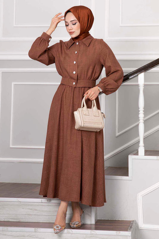 Ensemble Hijab avec jupe et boutons en pierre marron