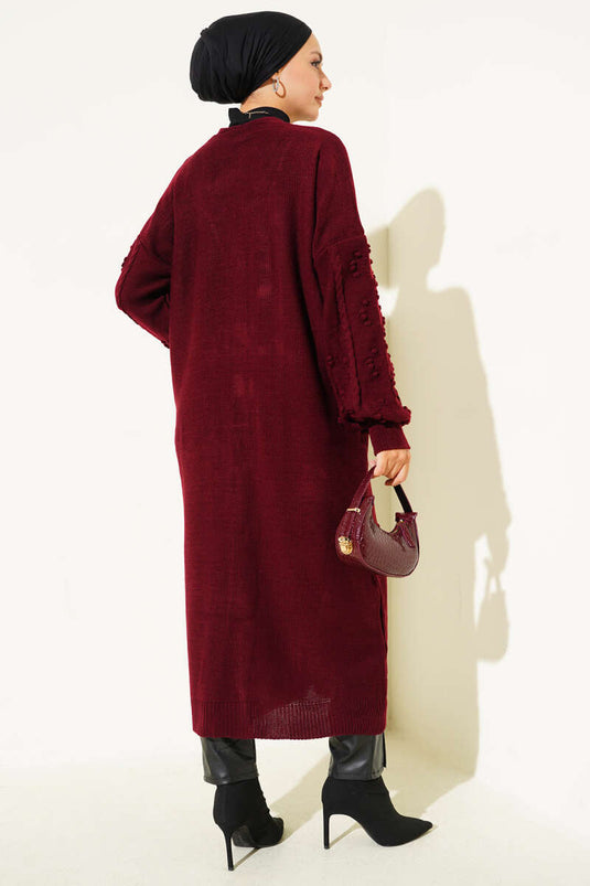 كارديجان محبوك بأزرار حجرية باللون العنابي