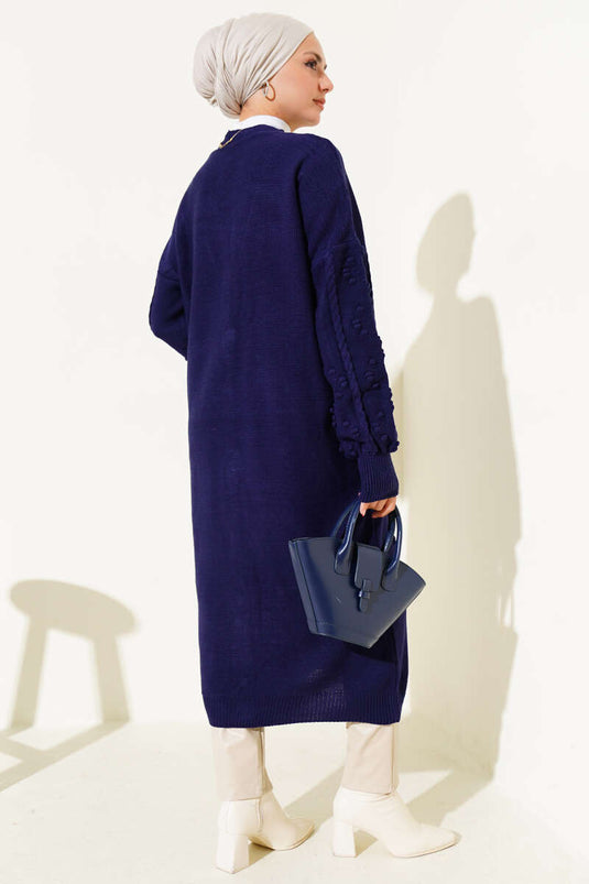 كارديجان محبوك بأزرار حجرية أزرق داكن