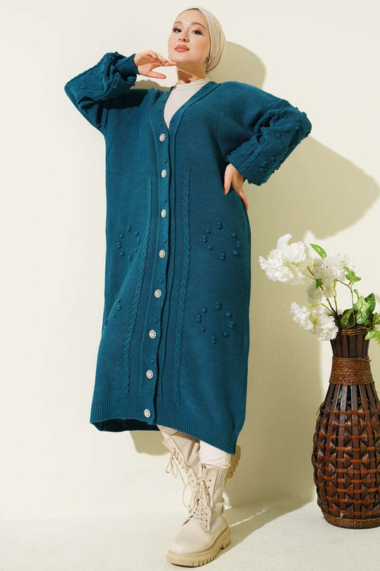 Stoned Buttoned Knit Cardigan Petrol