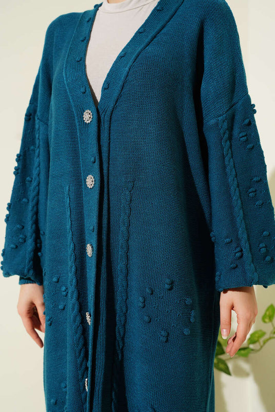 Stoned Buttoned Knit Cardigan Petrol