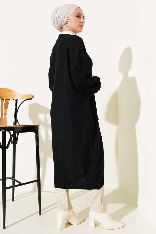 كارديجان محبوك بأزرار منقوش باللون الأسود