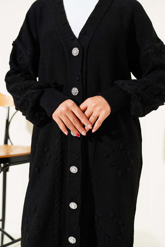 كارديجان محبوك بأزرار منقوش باللون الأسود