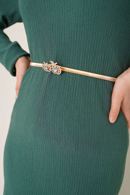 Stone Apple Buckle Italian Flat Belt Gold