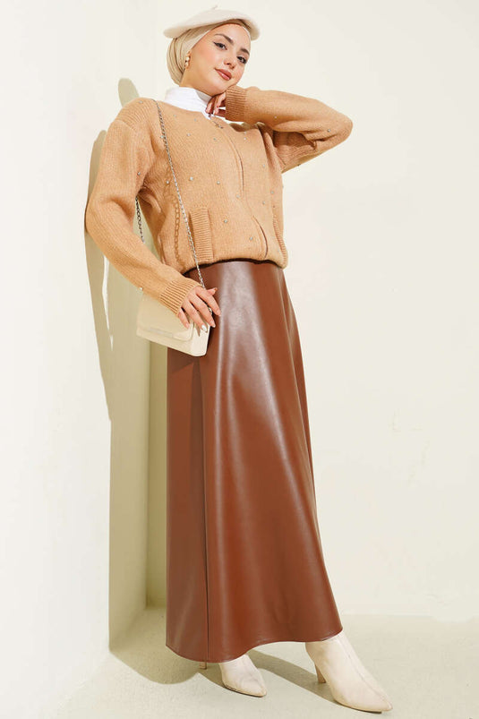 Cardigan corto in maglia con cerniera Stoned Camel