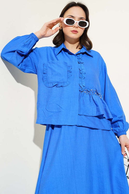 Costume deux pièces à jupe à volants et pierres Saxe