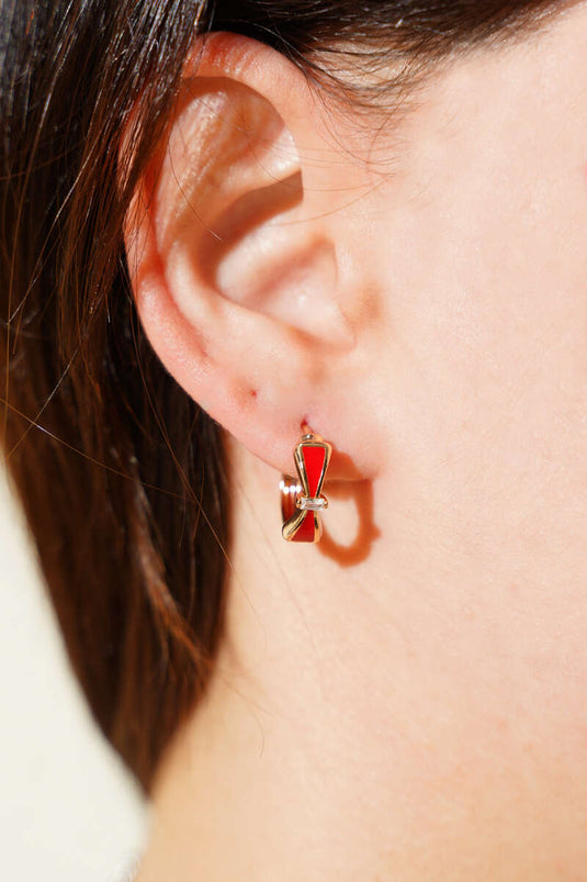 Boucles d'oreilles nœud orné de pierres, bordeaux