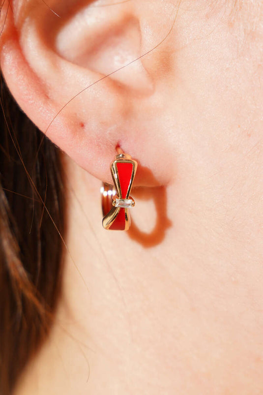 Boucles d'oreilles nœud orné de pierres, bordeaux