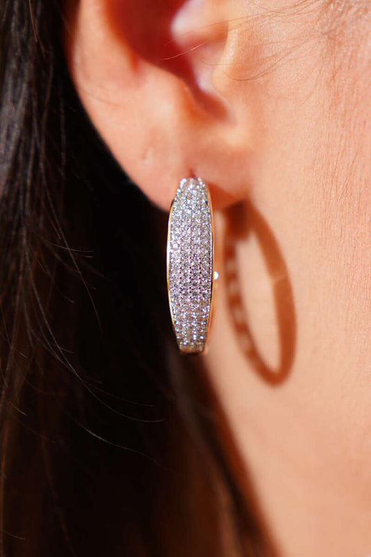 Taşlı Halka Küpe Gold