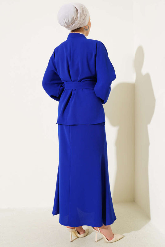 Abito due pezzi con gonna impreziosita da perle di pietra Saxe