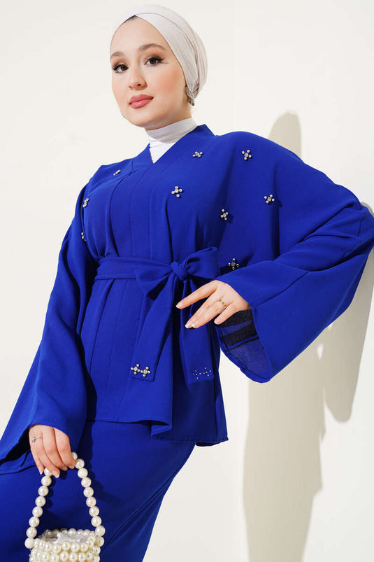 Abito due pezzi con gonna impreziosita da perle di pietra Saxe