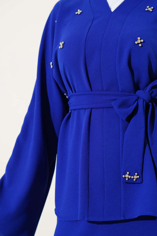 Abito due pezzi con gonna impreziosita da perle di pietra Saxe