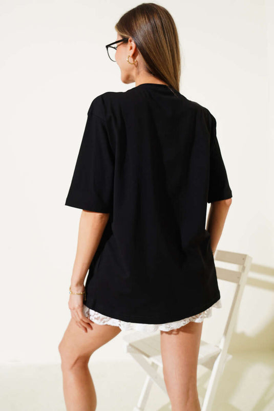 Stoned Heart Decollete T-shirt Black