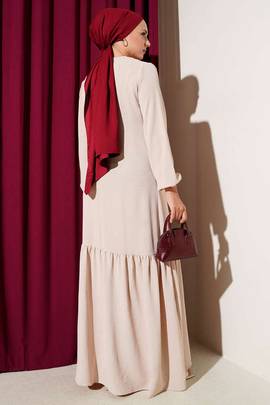 Beige Lace Dress with Eyelet Detail and Stones