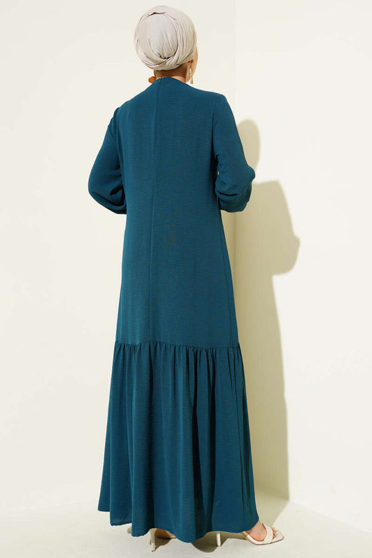 Stoned Eyelet Detailed Tie Dress Petrol