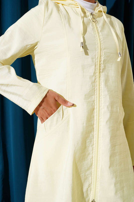 Stone Embroidery Detailed Hooded Cap Yellow