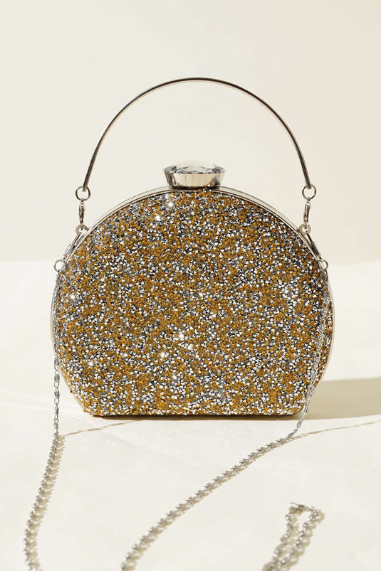 Pochette de soirée ovale ornée de pierres, jaune