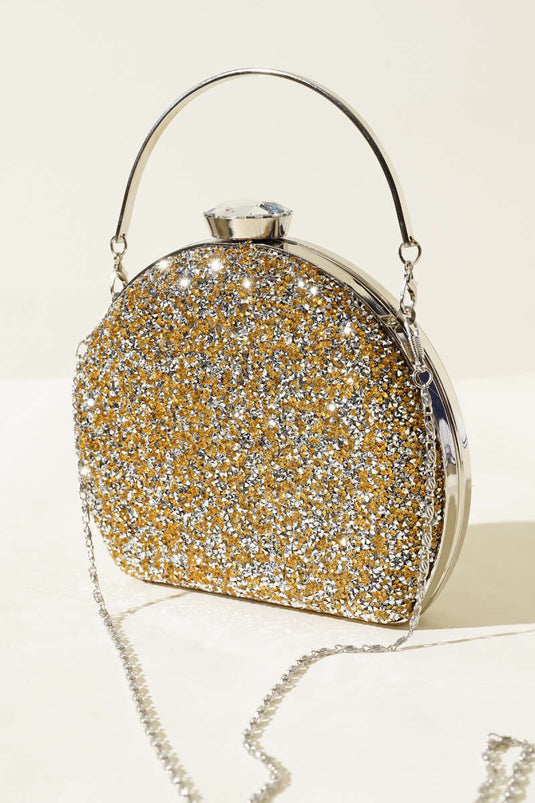 Oval Evening Bag with Stones, Yellow
