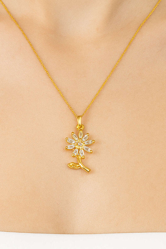 Collana con statuetta di margherita in oro e pietre