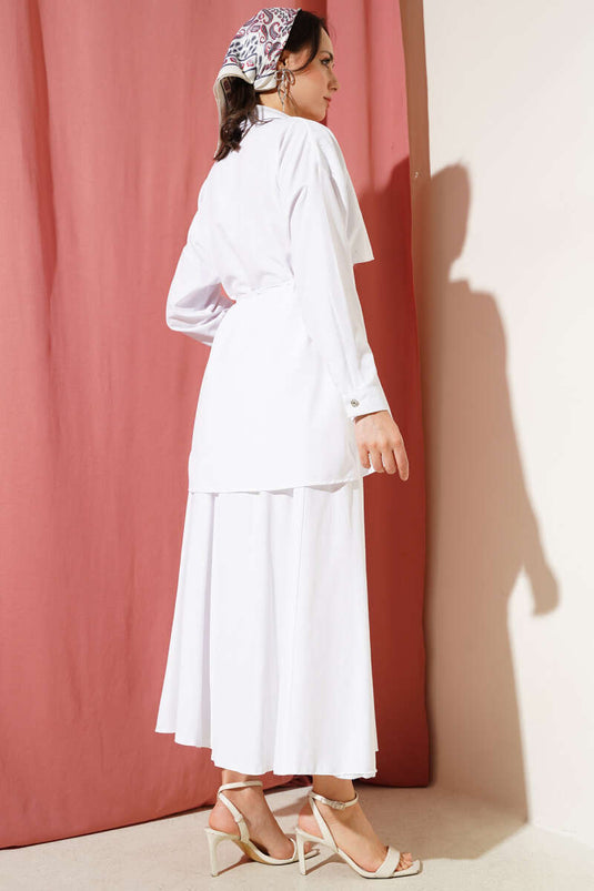 Stoned Cape and Skirt Two Piece Suit White