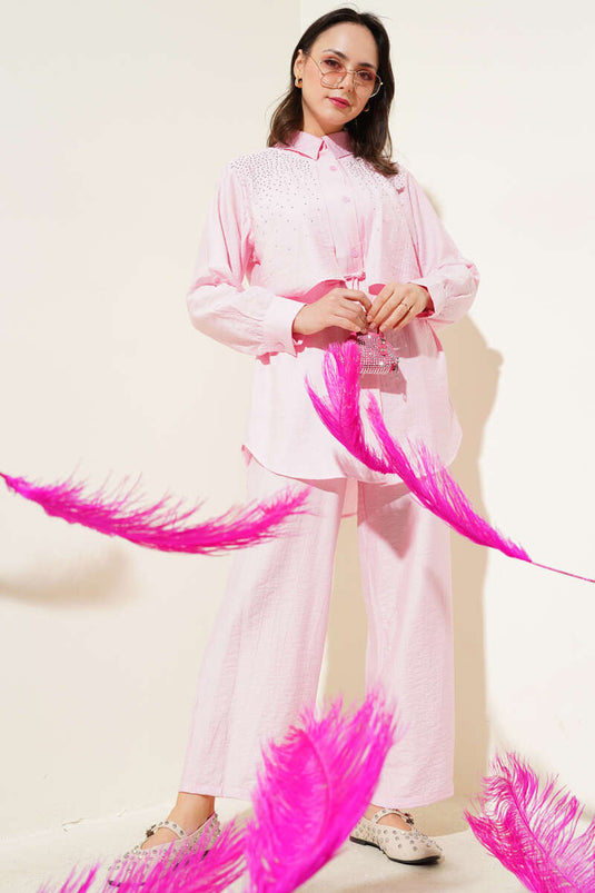 Stoned Cape Two Piece Suit Pink