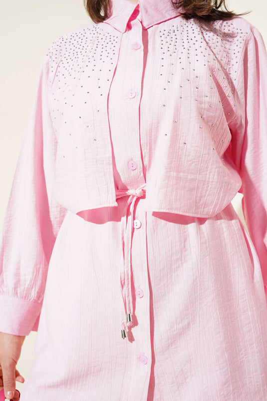 Stoned Cape Two Piece Suit Pink