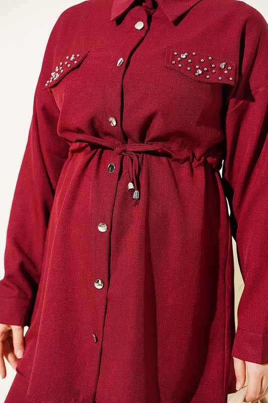 Embellished Fake Pocket Cover Double Set Burgundy