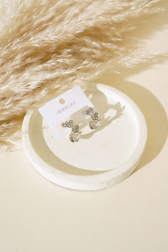 Boucles d'oreilles en forme de cœur ornées de pierres, en argent