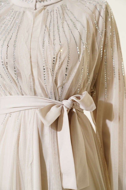 Cape Abaya en tulle pierre