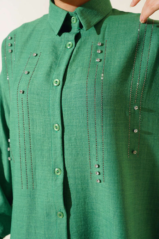 Costume Double En Lin Lapidé Et Pailleté Vert
