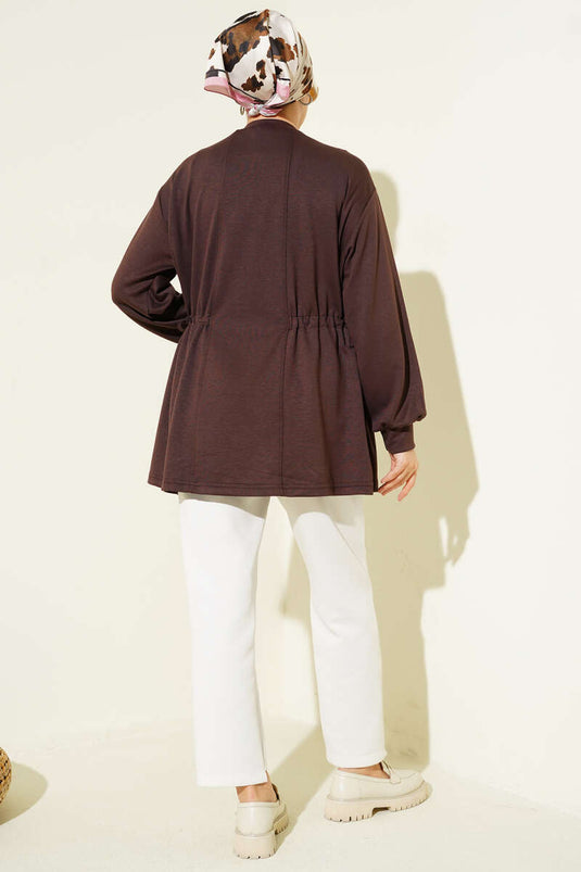 Taşlı Yan Bağlamalı Loyşa Tunik Kahve