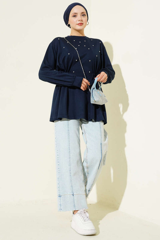 Tunica Loyşa con Lacci Laterali e Pietre Blu Scuro