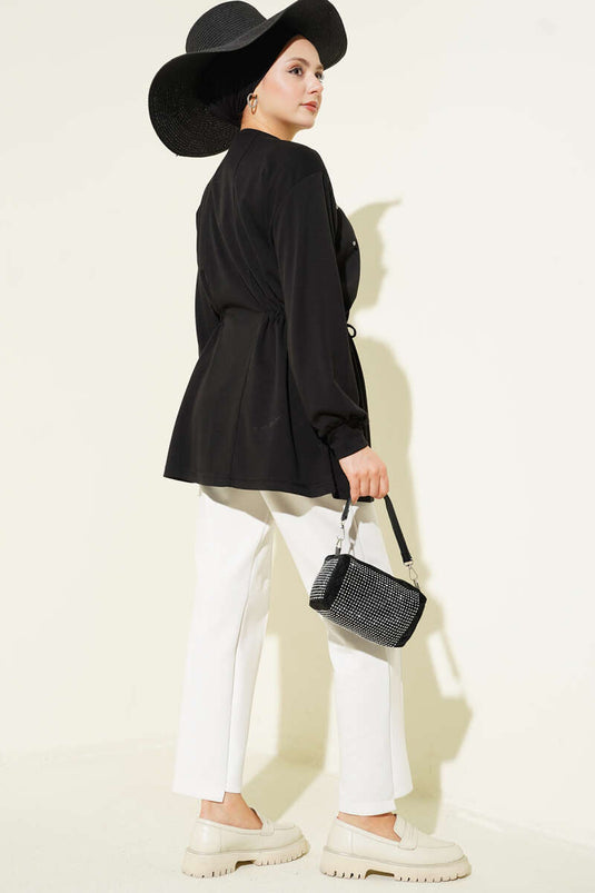 Tunica Loyşa nera con fiocco laterale e pietre