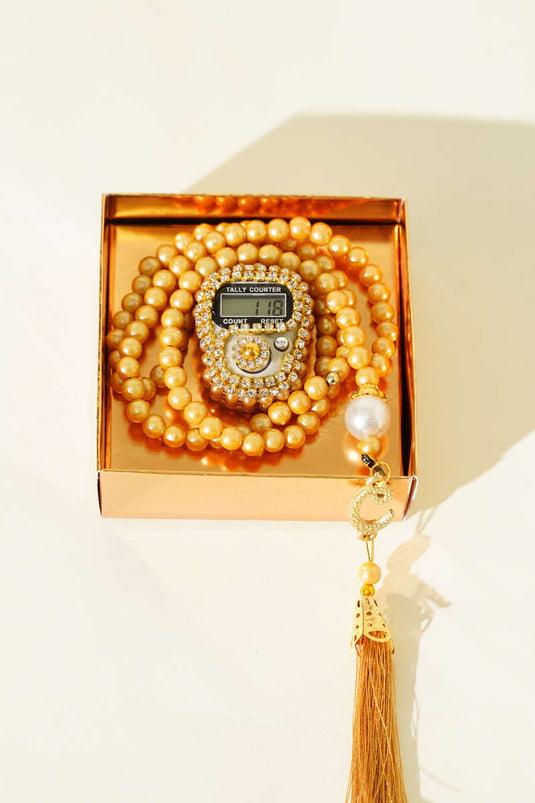 Stein-Zikirmatik- und Perlen-Gebetsperlen-Set Latte