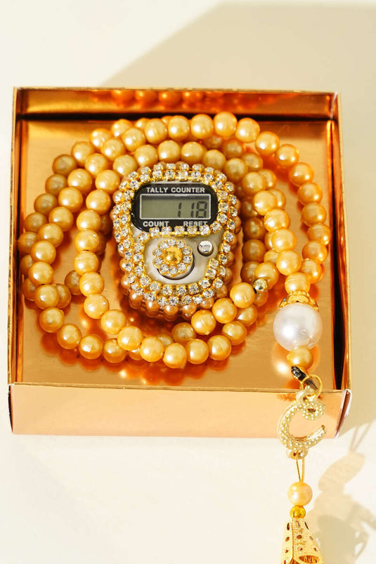 Stein-Zikirmatik- und Perlen-Gebetsperlen-Set Latte