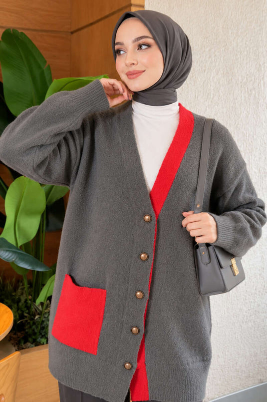Gilet À Poches Avec Détail De Barbe En Gris Fumé