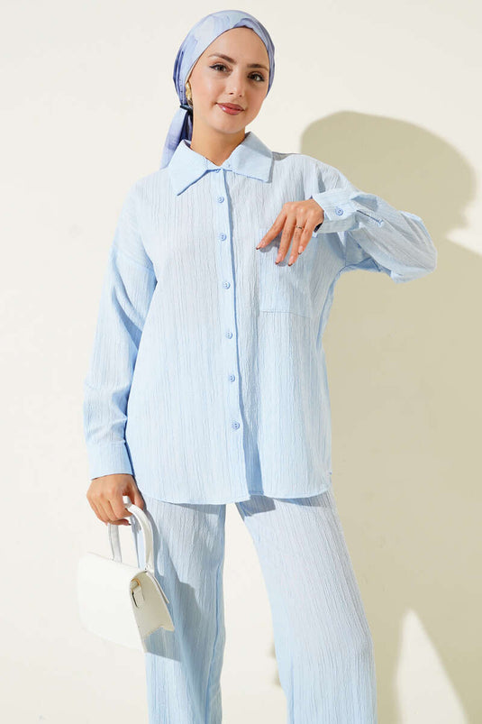 بدلة أساسية من قطعتين بجيب واحد باللون الأزرق