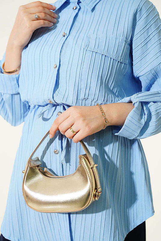 Camicia Tunica Blu Con Tasche E Cintura In Vita