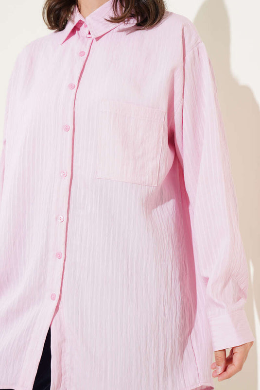 Camicia a righe rosa con tasca singola