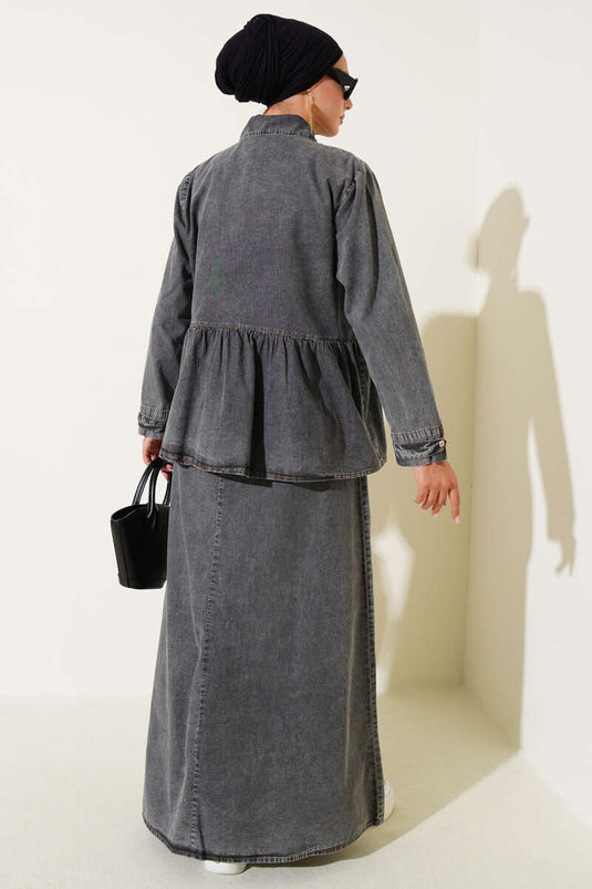 Ensemble deux pièces gilet en jean à poche unique fumée