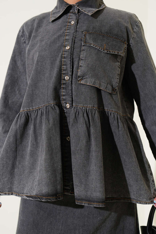 Ensemble deux pièces gilet en jean à poche unique fumée