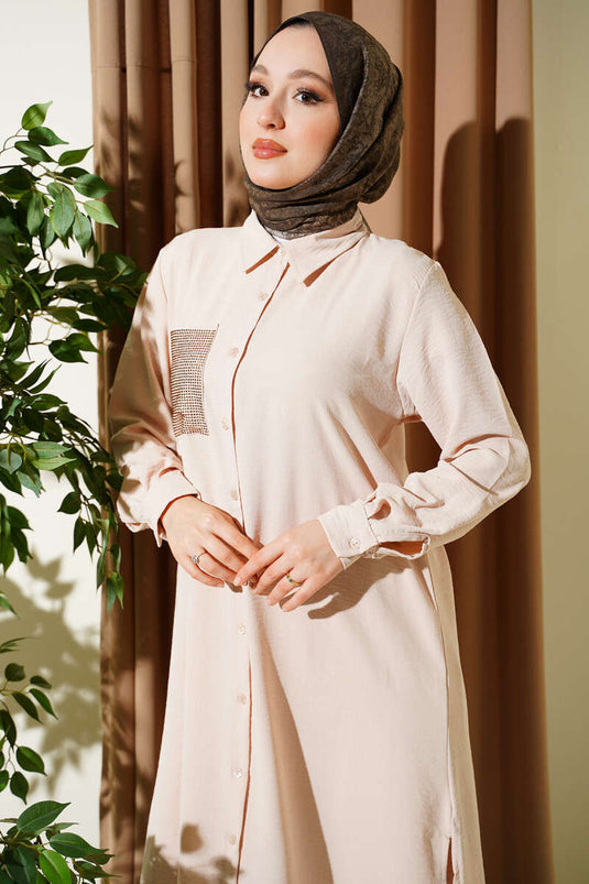 Ensemble décontracté deux pièces mini avec poche Tek et pierres, beige