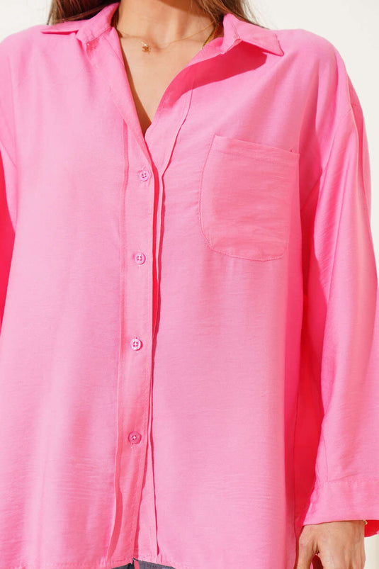 Chemise basique décontractée à une poche rose