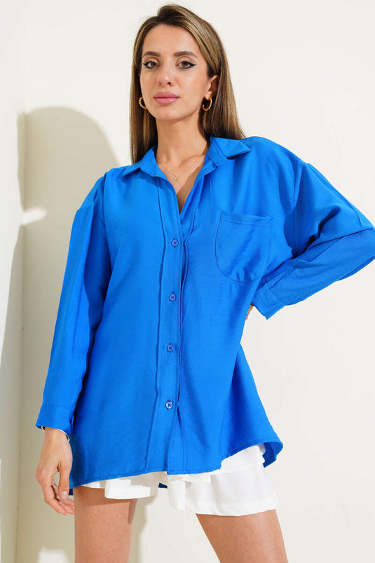 Chemise basique décontractée à une poche couleur saxophone